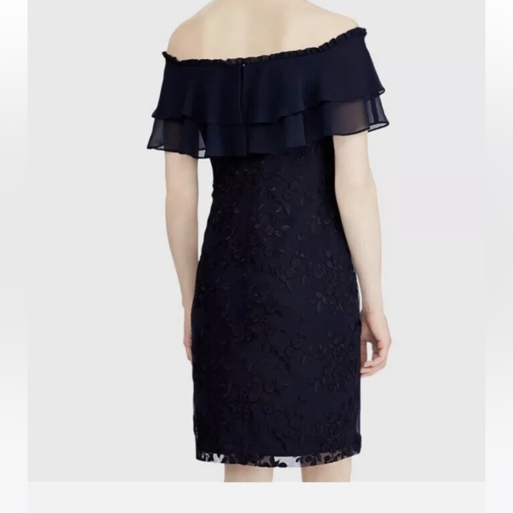 Lauren Ralph Lauren Navy Lace Dress Size 8 Elegant Overlay Cocktail Formal - Picture 2 of 11